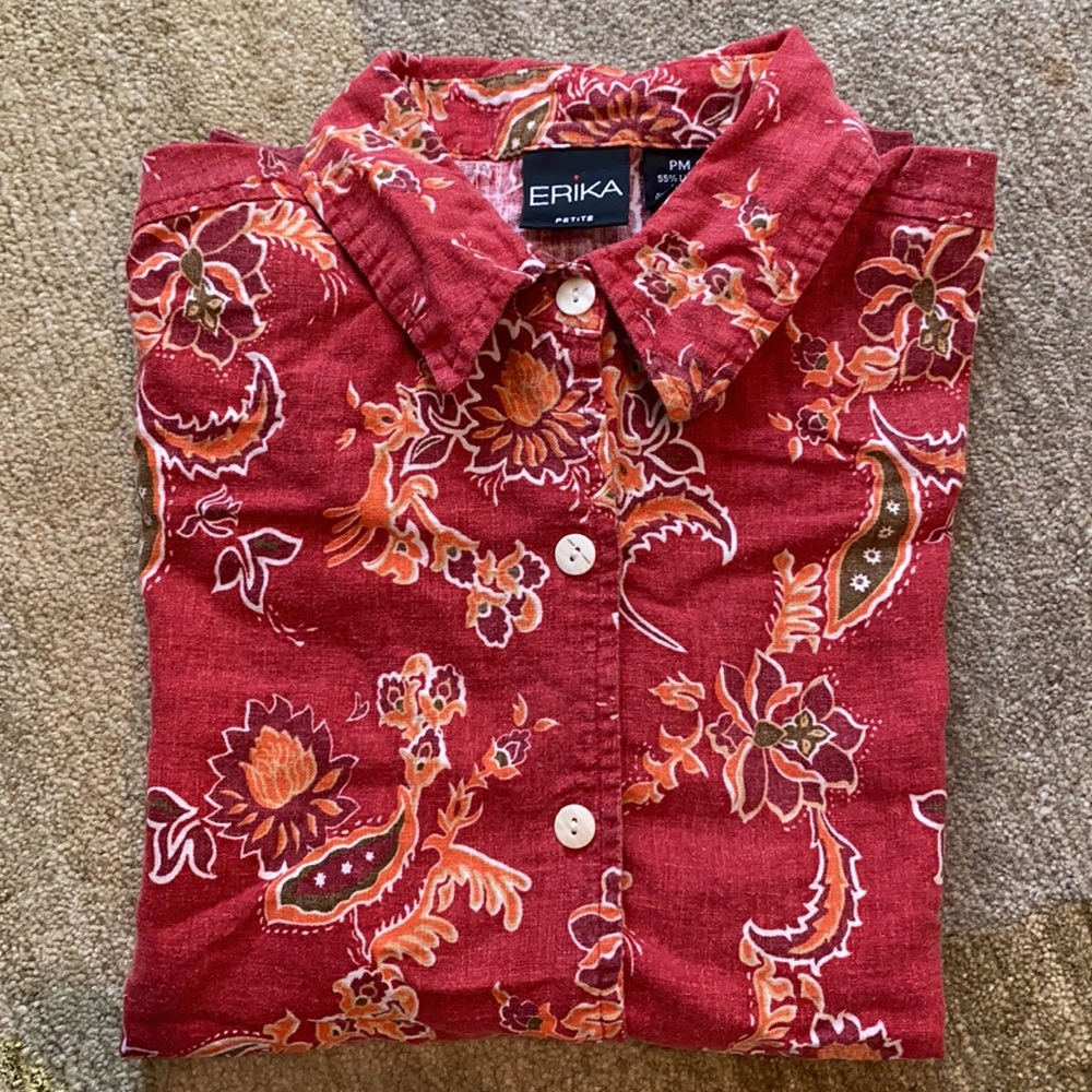 ~Erika~ Vintage Floral Linen/Rayon Button Shirt